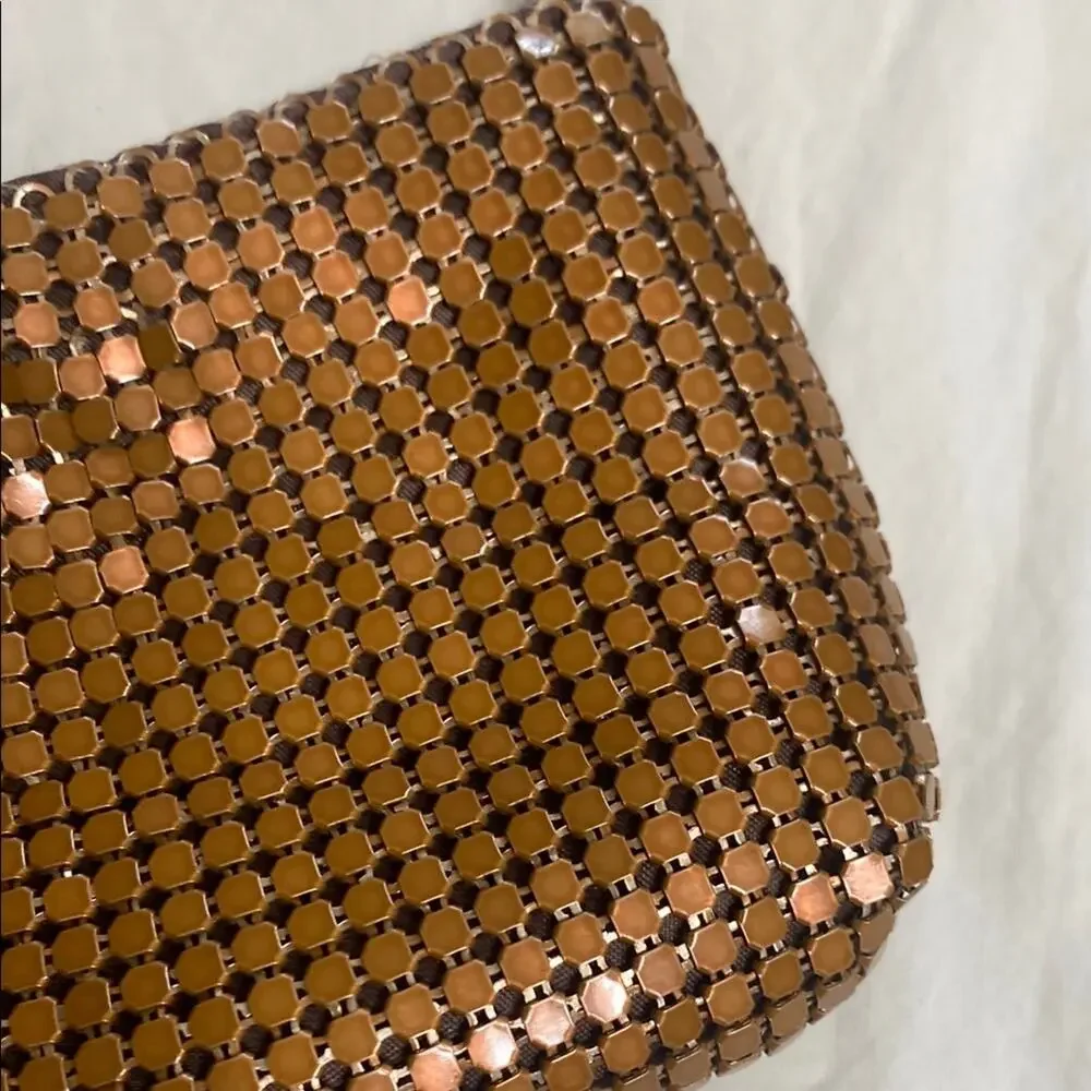 Bijoux Terner Copper Tone Aluminum Mesh Evening Bag 9x4x1 w/ 8” Drop